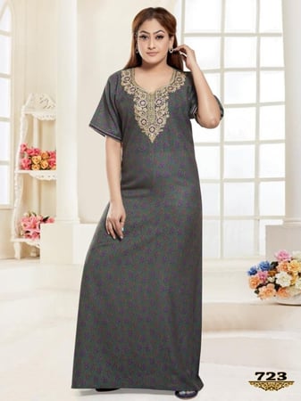 جلابية قطن مشجرة بكم قصير لون مشجر رمادي