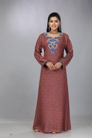 جلابية قطن كشميري طوبي فاتح مطرزة موديل SQ4-63