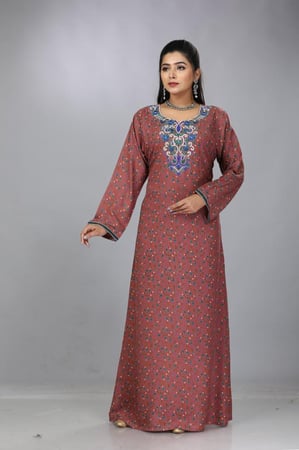 جلابية قطن كشميري طوبي فاتح مطرزة موديل SQ4-63