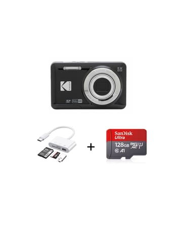 بكج (Kodak Pixpro FZ55 + ذاكرة 128 + وصلة type c )