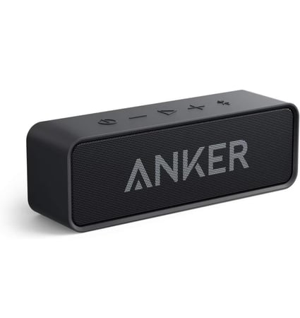 مكبر صوت بلوتوث، مكبر صوت بلوتوث Anker Soundcore بصوت ستيريو عالي، وقت تشغيل 24 ساعة، نطاق بلوتوث 66 قدمًا، ميكروفون مدمج. مكبر صوت لاسلكي محمول مثالي لهاتف iPhone وSamsung والمزيد