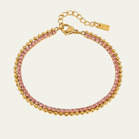 [B035] اسوارة مزدوجة مزينة بالزركون الوردي - ذهبي