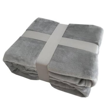 بطانية مخمل سادة مفرد 170-220 سم رمادي وسط  - مفرشي