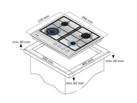 simfer سطح 60سم 4 عيون غاز اشعال ذاتي امان كامي سيمفر تركي H6400QGRIM-SMF02