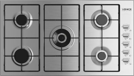 VENICE موقد غاز 90 سم 5 شعلة - شبك خفیف - شعلة ثلاثیة اشعال ذاتي كھربائي - صمام أمان - مفاتیح جانبیة صنع في ایطالیا
