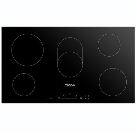VENICE  موقد كھرباء 90 سم 5 عیون زجاج سیرامیك أسود عین بیضاویة - التحكم أمامي باللمس - أمان الكتروني  - قفل أطفال التحكم بمستوى الحرارة  صنع في ایطالیا