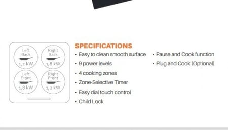 سطح 60 سم 4 عيون سيراميك 1 عين دبل   التحكم باللمس   أمان كامل تركي