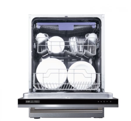 غسالة صحون مقاس 60 ســم تلبيس كامل، 14 مساحة للصحون و8 برامج غسيل مزدوج ستانلس ستيل