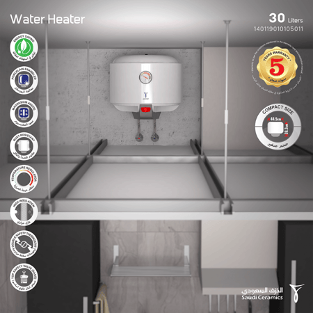 سخان مياه كهربائي 30 لتر عامودي 1200 واط