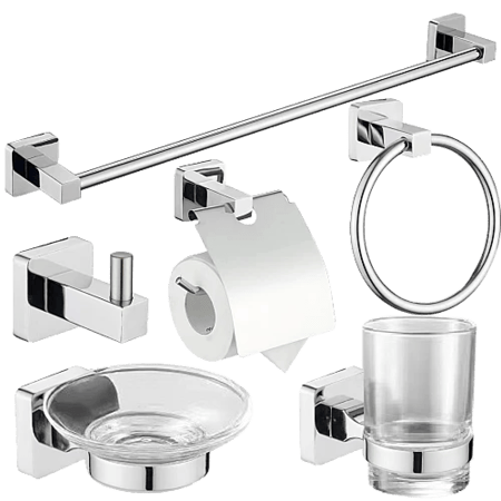 طقم اكسسوار قواعد مربع ستانلس ستيل 304 كروم
