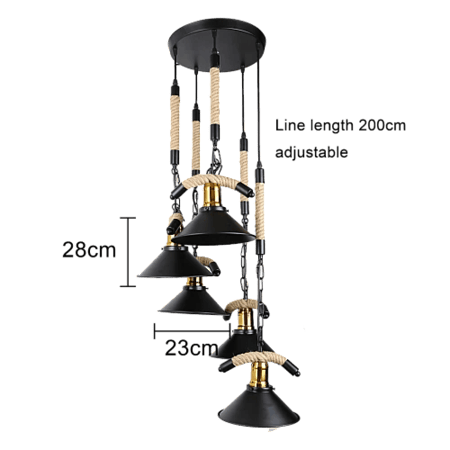 علاقي حبل+طربوش مدور استيل اسود E27*5L