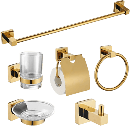 طقم اكسسوار قواعد مربع ستانلس ستيل 201 ذهبي مطفي