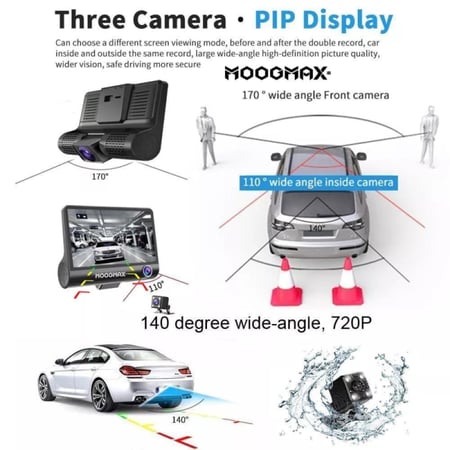 موج ماكس داش كام أمامي وخلفي للسيارة - أسود - MXDR006