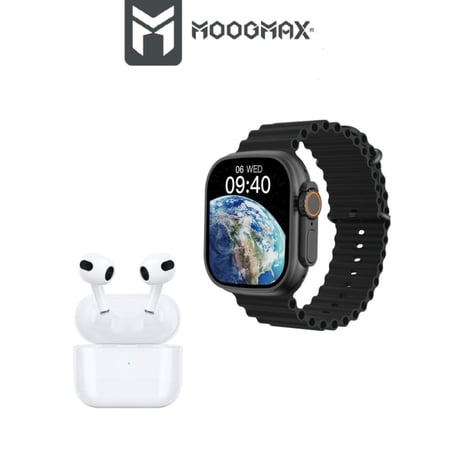 موج ماكس بكج مكون من ساعة الكترونية ذكية وسماعات أذن بلوتوث EARBUDS لاسلكية - SW002