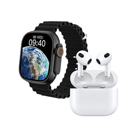 موج ماكس بكج مكون من ساعة الكترونية ذكية وسماعات أذن بلوتوث EARBUDS لاسلكية - SW002