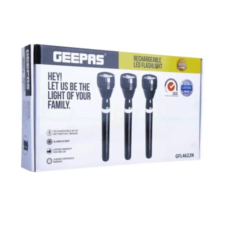 جيباس طقم كشافات LED قابلة لإعادة الشحن - 3 قطع - أسود - GFL4622N