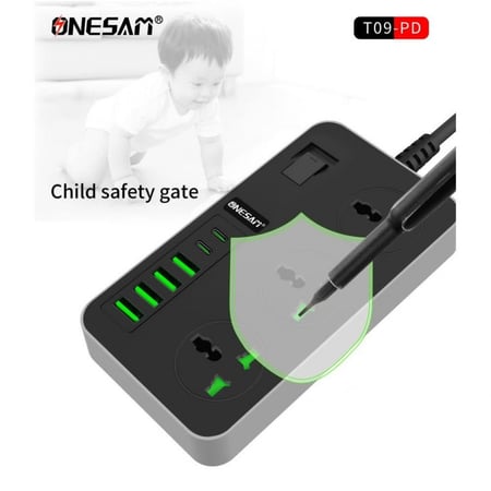 مقبس طاقة بطول 2 متر 4 منافذ يو اس بي و منفذين تايب سي