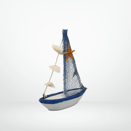 ديكور لاحواض السمك شكل زورق مزين بالمرجان وصدف البحر مقاس 16x3x11