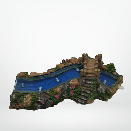 ديكور لاحواض السمك شكل كوبري على النهر مع منفذ اوكسجين مقاس 6x13x23