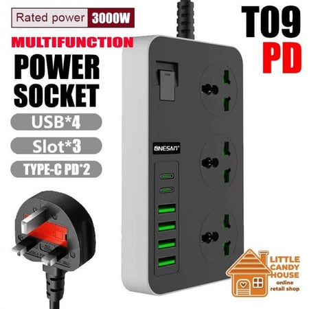 مقبس طاقة بطول 2 متر 4 منافذ يو اس بي و منفذين تايب سي