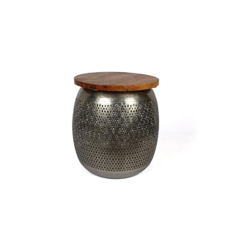 طاولة هندى خشب  بقاعدة معدن فضى 45*50