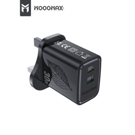شاحن منزلي من شركة moogmax  بقوة 30 واط _مدخل أيفون و مدخل تايب سي