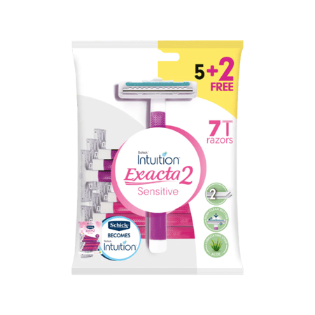 شفرات حلاقة نسائية اكساكتا 2 للبشرة الحساسة من شيك انتيوشن - 5+2مجانًا-SCHICK INTUITION EXACTA 2- 5+2 RAZOR