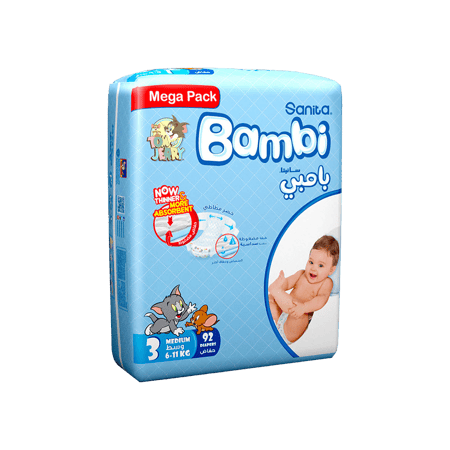 بامبي عملاق حفاظات للأطفال رقم 3 - 92حفاظة-BAMBI MEGA NO-3 92 NEW