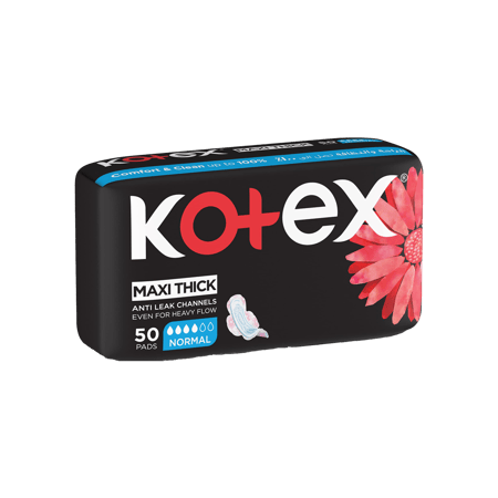 كوتيكس عادي ماكسي حفاض نسائي بالاجنحه50 حبة-KOTEX MAXI NORMAL W/W 50 PADS