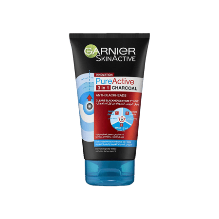 غارنييه قناع بيور أكتيف 3 في 1 بالفحم 150 مل-GARNIER PURE ACTIVE 3 IN 1 CHARCOAL MASK 150ML