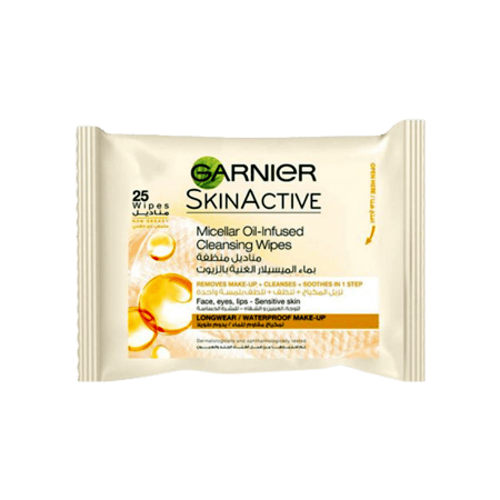 غارنييه مناديل منظفة للبشرة ولإزالة المكياج-GARNIER CLEANSING WIPES(MICELLAR-OIL INFUSED)