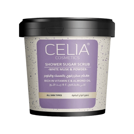 مقشر استحمام سيليا بالسكر والمسك الأبيض والبودرة 600 غرام CELIA SHOWER SUGAR SCRUB WHITE MUSK & POWDER 600G