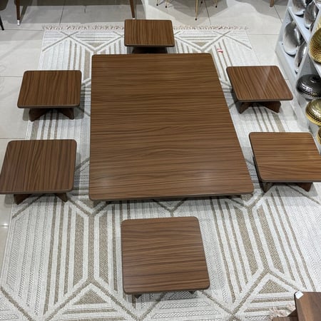 طقم طاولة أرضية 120x80 خشب لون بني كبيرة جودة عالية معها 6 خدمة