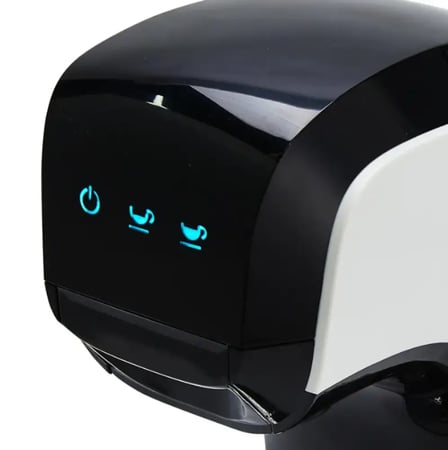 ماكينة كبسولات قهوة ذكية سوداء شاشة لمس ضغط 19 بار تصميم عصري