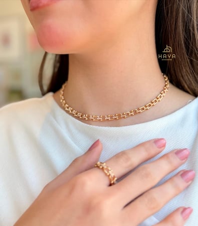 طقم فاخر متكامل مطلي (عقد + حلق + اسوارة + خاتم)