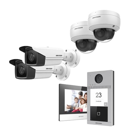 بكج كامل من Hikvision (4 كاميرات مراقبة دقة 8MP + جهاز تسجيل 4 قنوات POE + هارديسك 1TB + أنتركوم Door Station )