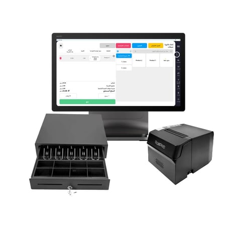 بكج كامل (جهاز كاشير Android من Sunmi D3 + طابعة فواتير حرارية PP9000E + درج كاشير + باقة اقتصادية من نظام أصل المحاسبي)