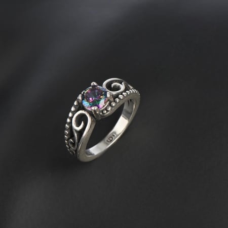 خاتم فضة نسائي بحجر أوبال T-32