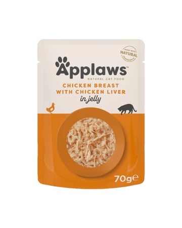 ابلاوز اظرف طعام رطب للقطط بنكهة صدور دجاج مع الكبد في الجلي 70 غ