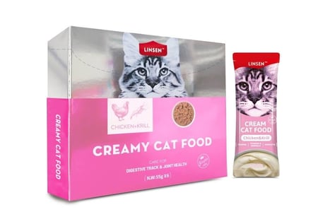 لينسين مكافات كريمية بنكهة الدجاج والكريل لدعم صحة الجهاز الهضمي والمفاصل للقطط 55x6 جم