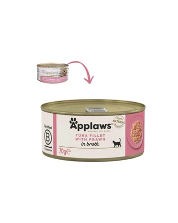 ابلاوز معلبات طعام رطب للقطط شرائح التونا مع الجمبري في المرق 70 جرام