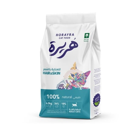 هريرة هير اند سكن طعام جاف للقطط للعناية بالجلد والشعر بأحجام مختلفة