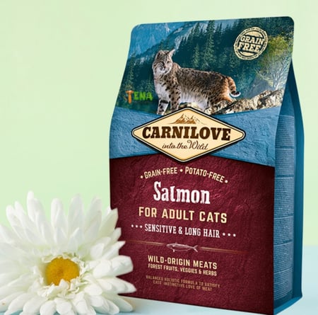 كارنيلوف Carnilove dry food بسمك السالمون للقطط ذات الشعر الطويل و الحساسة باحجام مختلفة