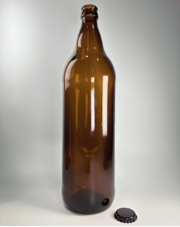 قارورة زجاجية عنبر اللون ( 1000مل)  1 لتر  بغطاء تاج