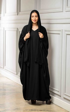 عباية بشت اسود فخمة باكمام مكشكشة