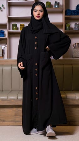 عباية جيوب وتغلق بازرة بلون نحاسي