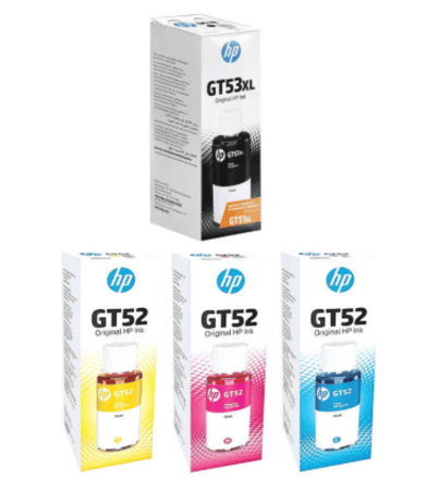 حبر اتش بي ملون GT53XL - GT52 اصلي طقم 4 الوان اسود . ازرق . اصفر . ارجواني