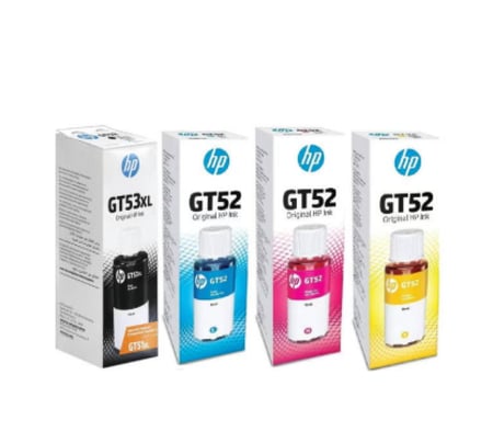 حبر اتش بي ملون GT53XL - GT52 اصلي طقم 4 الوان اسود . ازرق . اصفر . ارجواني