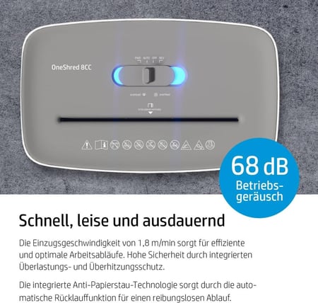 فرامة ورق إتش بي OneShred 8CC – مستوى أمان P-4، تقطيع حتى 8 أوراق، سعة 15 لتر (أبيض)