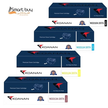 حبر كونان طقم كامل ملون متوافق مع طابعات اتش بي KOANAN 207A - (أسود، سماوي، أصفر، أرجواني) بديل موثوق لأداء طباعة ملون احترافي